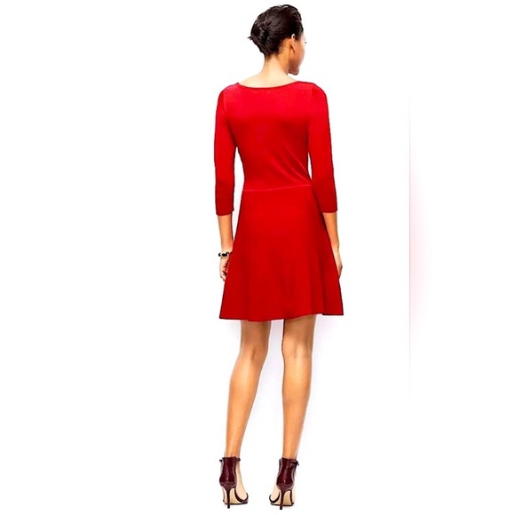Ann Taylor Stretch Knit Sweater Fit & Flare Red Dress - Picture 2 of 14